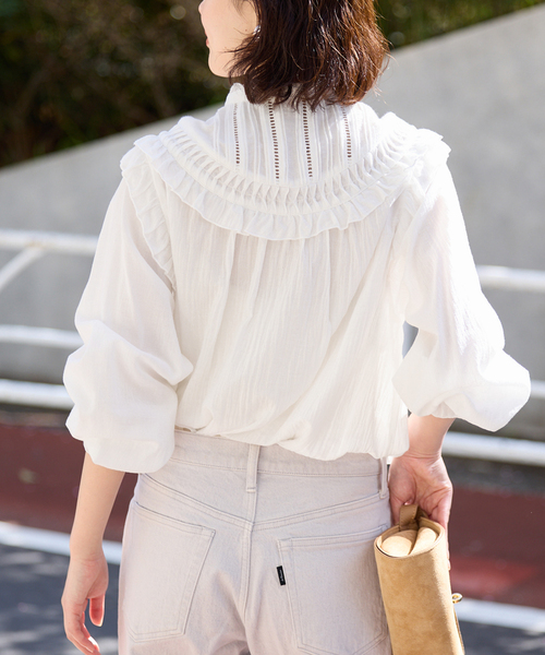 SLOBE IENA（スローブイエナ）の「《WEB限定/追加》フリルピンタックブラウス（シャツ/ブラウス・レディース・ブルー系その他/ホワイト/ブラック・FREE）」の19枚目の写真