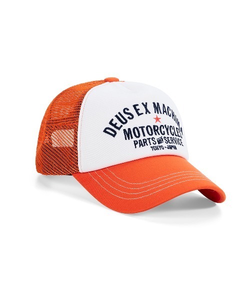 DEUS EX MACHINA（デウスエクスマキナ）の「TOKYO ORIGINAL ADDRESS TRUCKER（キャップ・メンズ・オレンジ/ブラック/カーキ・OS）」の3枚目の写真