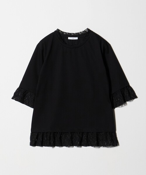 ASTRAET(アストラット)の「<ASTRAET>レース コンビ クルーネックTシャツ(Tシャツ/カットソー・レディース・ブラック/ダークブラウン/ホワイト・FREE)」の2枚目の写真