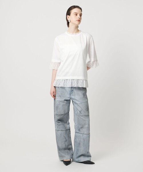 ASTRAET(アストラット)の「<ASTRAET>レース コンビ クルーネックTシャツ(Tシャツ/カットソー・レディース・ブラック/ダークブラウン/ホワイト・FREE)」の7枚目の写真