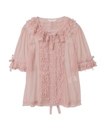 PINK HOUSE（ピンクハウス）の「ドットチュールフリルブラウス（Tシャツ/カットソー）」