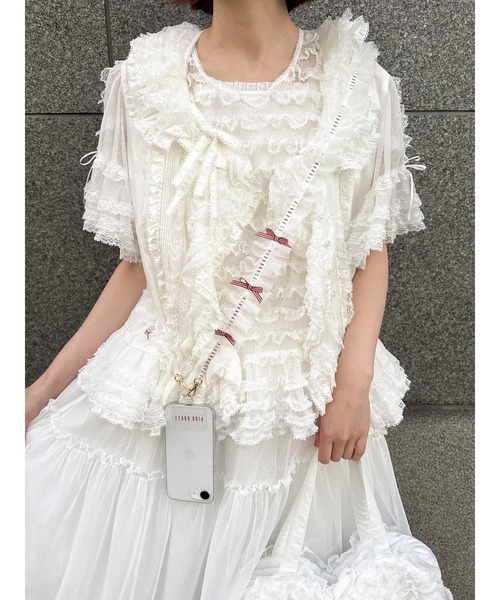 PINK HOUSE(ピンクハウス)の「ドットチュールフリルブラウス(Tシャツ/カットソー・レディース・ライトブルー/キナリ/ホワイト/ブラック/ピンク・フリー)」の18枚目の写真