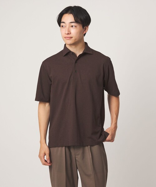 green label relaxing（グリーンレーベルリラクシング）の「プライムフレックス ドット メッシュ カッタウェイ ビズポロ ポロシャツ -ストレッチ・吸水速乾・通気性-（ポロシャツ・メンズ・ネイビー/ライトブルー/ダークブラウン/ライトグレー・L/M/S/XL）」の2枚目の写真