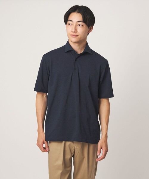 green label relaxing（グリーンレーベルリラクシング）の「プライムフレックス ドット メッシュ カッタウェイ ビズポロ ポロシャツ -ストレッチ・吸水速乾・通気性-（ポロシャツ・メンズ・ネイビー/ライトブルー/ダークブラウン/ライトグレー・L/M/S/XL）」の4枚目の写真