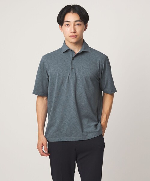 green label relaxing（グリーンレーベルリラクシング）の「プライムフレックス ドット メッシュ カッタウェイ ビズポロ ポロシャツ -ストレッチ・吸水速乾・通気性-（ポロシャツ・メンズ・ネイビー/ライトブルー/ダークブラウン/ライトグレー・L/M/S/XL）」の3枚目の写真