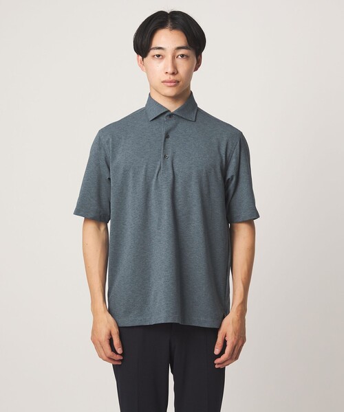green label relaxing（グリーンレーベルリラクシング）の「プライムフレックス ドット メッシュ カッタウェイ ビズポロ ポロシャツ -ストレッチ・吸水速乾・通気性-（ポロシャツ・メンズ・ネイビー/ライトブルー/ダークブラウン/ライトグレー・L/M/S/XL）」の13枚目の写真