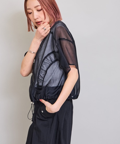 LHELBIE(レルビエ)の「ハーフスリーブブルゾン(ブルゾン・レディース・ブラック/ライトグリーン/オフホワイト・M)」の10枚目の写真