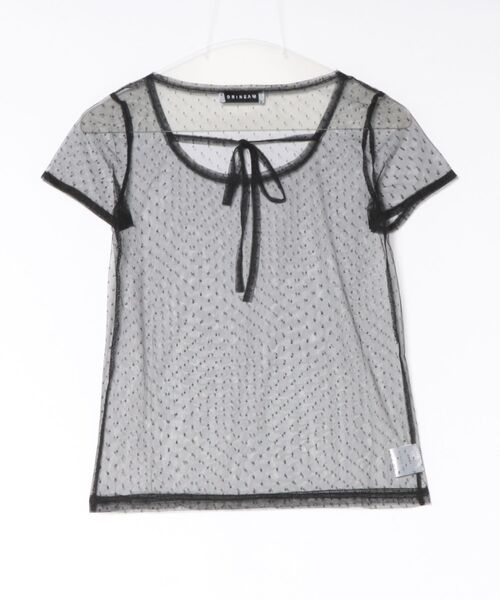 MASHIRO(マシロ)の「【MASHIRO】ドットシアーレイヤードカットソー 半袖 Y2K コードリボン(MA/EK162)(Tシャツ/カットソー・レディース・ホワイト/ブラック・FREE)」の3枚目の写真