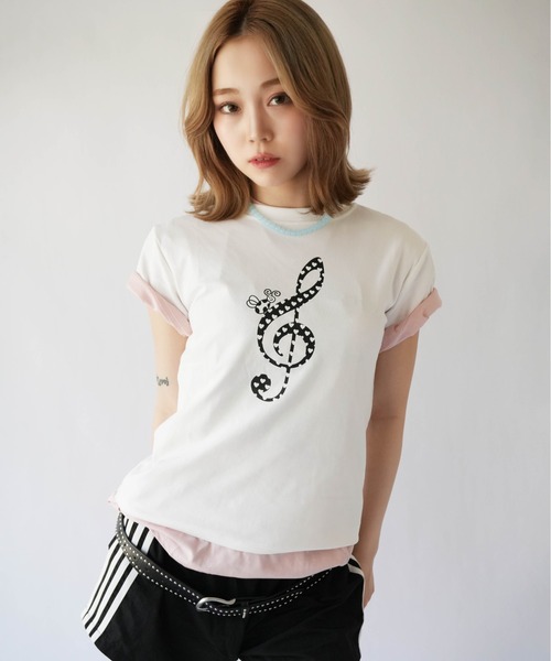 SORUTT(ソルト)の「【 SORUTT / ソルト 】 ト音記号モチーフ プリント半袖Tシャツ #(Tシャツ/カットソー・レディース・ブラック/ネイビー/ホワイト・FREE)」の1枚目の写真