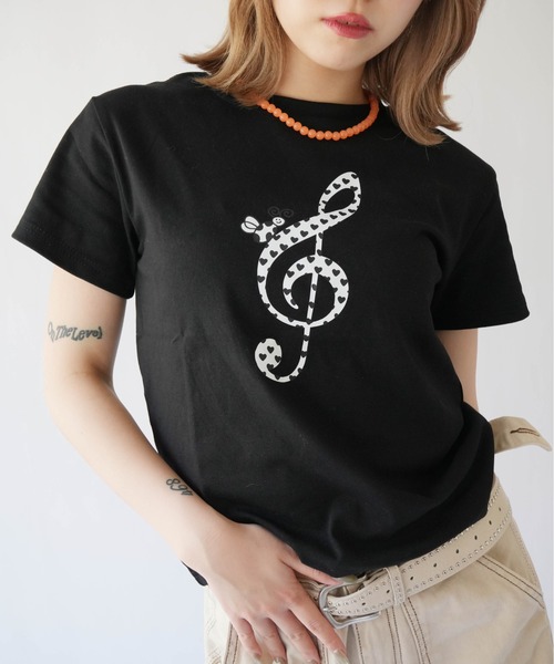 SORUTT(ソルト)の「【 SORUTT / ソルト 】 ト音記号モチーフ プリント半袖Tシャツ #(Tシャツ/カットソー・レディース・ブラック/ネイビー/ホワイト・FREE)」の2枚目の写真