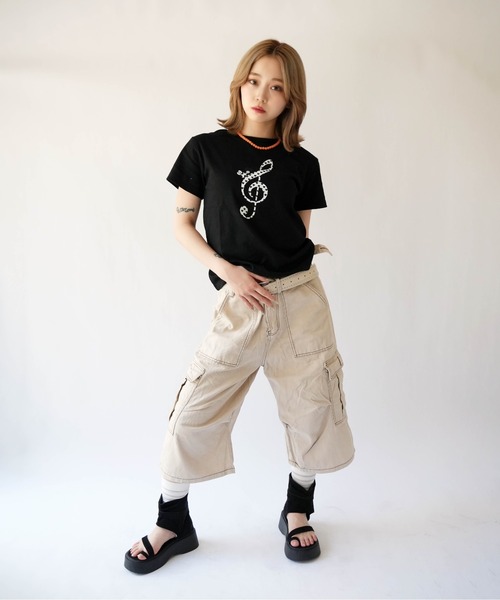 SORUTT(ソルト)の「【 SORUTT / ソルト 】 ト音記号モチーフ プリント半袖Tシャツ #(Tシャツ/カットソー・レディース・ブラック/ネイビー/ホワイト・FREE)」の5枚目の写真