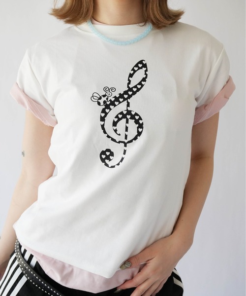 SORUTT(ソルト)の「【 SORUTT / ソルト 】 ト音記号モチーフ プリント半袖Tシャツ #(Tシャツ/カットソー・レディース・ブラック/ネイビー/ホワイト・FREE)」の4枚目の写真