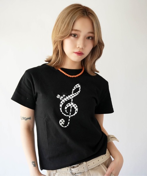 SORUTT(ソルト)の「【 SORUTT / ソルト 】 ト音記号モチーフ プリント半袖Tシャツ #(Tシャツ/カットソー・レディース・ブラック/ネイビー/ホワイト・FREE)」の6枚目の写真