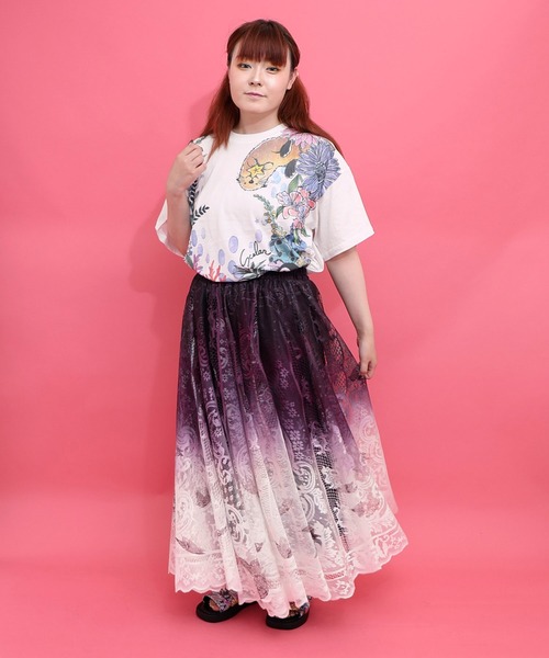 ScoLar（スカラー）の「562236：グラデーション蝶柄レース 裏地付きスカート（スカート・レディース・パープル/グリーン・M）」の11枚目の写真