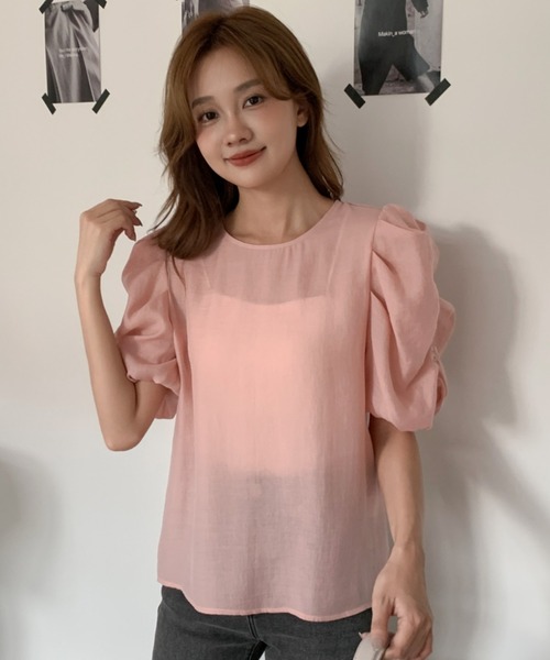 BIRTHDAY BASH(バースデイバッシュ)の「GATHER SLEEVE CHIFFON TOPS(ギャザースリーブ シフォントップス)(Tシャツ/カットソー・レディース・ピンク/ブラック・SMALL/MEDIUM)」の16枚目の写真