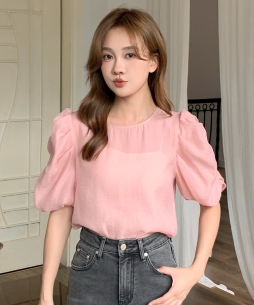 BIRTHDAY BASH(バースデイバッシュ)の「GATHER SLEEVE CHIFFON TOPS(ギャザースリーブ シフォントップス)(Tシャツ/カットソー・レディース・ピンク/ブラック・SMALL/MEDIUM)」の17枚目の写真