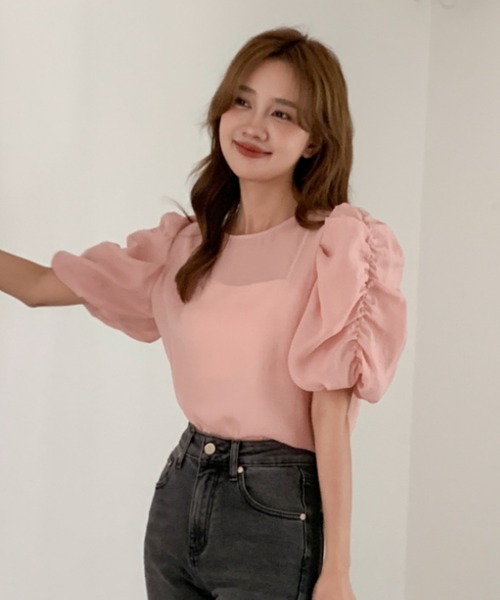 BIRTHDAY BASH(バースデイバッシュ)の「GATHER SLEEVE CHIFFON TOPS(ギャザースリーブ シフォントップス)(Tシャツ/カットソー・レディース・ピンク/ブラック・SMALL/MEDIUM)」の18枚目の写真