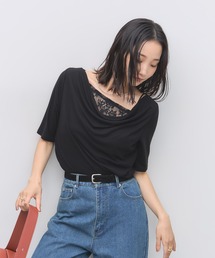レースレイヤードドレープ半袖Tシャツ