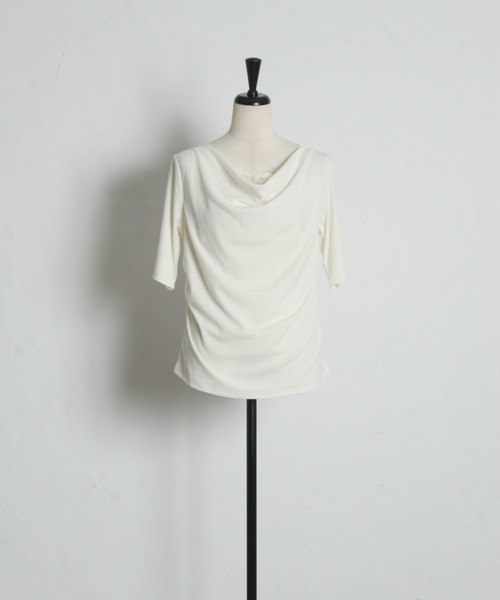 &. NOSTALGIA(アンドドットノスタルジア)の「レースレイヤードドレープ半袖Tシャツ(Tシャツ/カットソー・レディース・ブラック/オフホワイト・FREE)」の17枚目の写真
