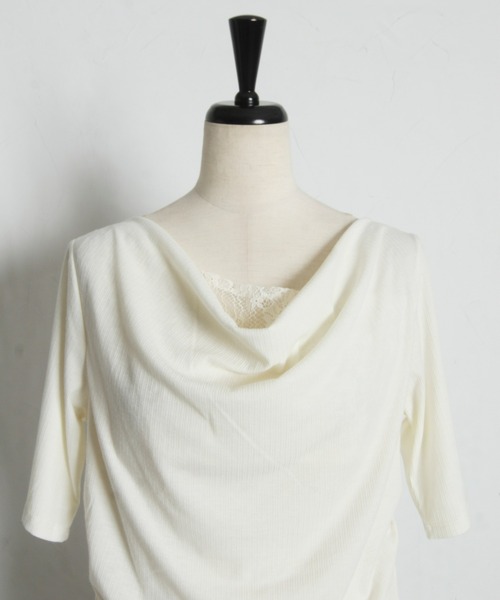 &. NOSTALGIA(アンドドットノスタルジア)の「レースレイヤードドレープ半袖Tシャツ(Tシャツ/カットソー・レディース・ブラック/オフホワイト・FREE)」の21枚目の写真
