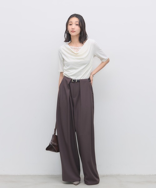 &. NOSTALGIA(アンドドットノスタルジア)の「レースレイヤードドレープ半袖Tシャツ(Tシャツ/カットソー・レディース・ブラック/オフホワイト・FREE)」の10枚目の写真