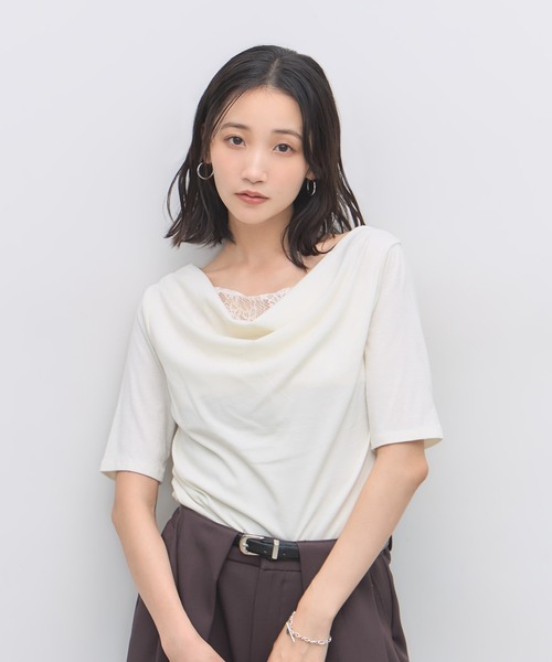 &. NOSTALGIA(アンドドットノスタルジア)の「レースレイヤードドレープ半袖Tシャツ(Tシャツ/カットソー・レディース・ブラック/オフホワイト・FREE)」の11枚目の写真