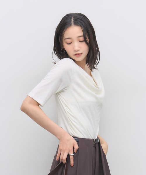 &. NOSTALGIA(アンドドットノスタルジア)の「レースレイヤードドレープ半袖Tシャツ(Tシャツ/カットソー・レディース・ブラック/オフホワイト・FREE)」の12枚目の写真