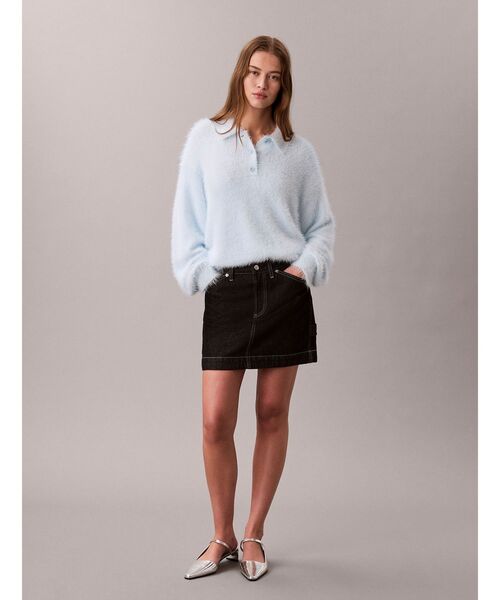 Calvin Klein(カルバン・クライン)の「ニット - ファジーニットポロセーター(ポロシャツ・レディース・スカイブルー系/ホワイト系その他7/ダークグレー・M/XS/S)」の5枚目の写真
