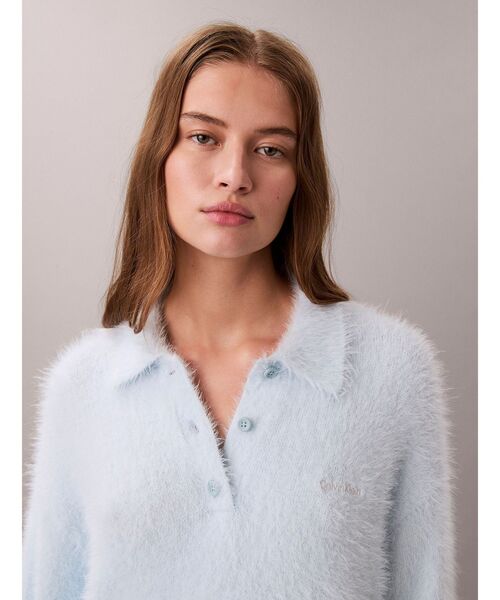 Calvin Klein(カルバン・クライン)の「ニット - ファジーニットポロセーター(ポロシャツ・レディース・スカイブルー系/ホワイト系その他7/ダークグレー・M/XS/S)」の6枚目の写真