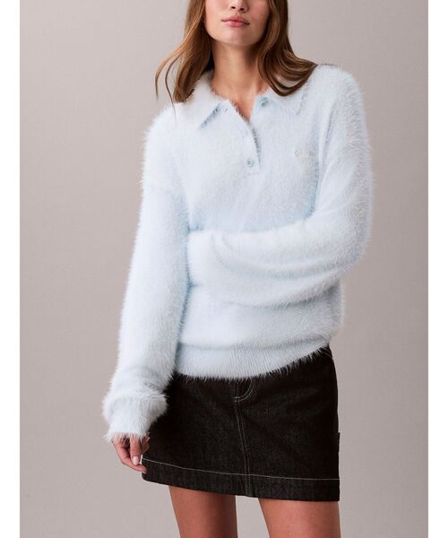 Calvin Klein(カルバン・クライン)の「ニット - ファジーニットポロセーター(ポロシャツ・レディース・スカイブルー系/ホワイト系その他7/ダークグレー・M/XS/S)」の8枚目の写真