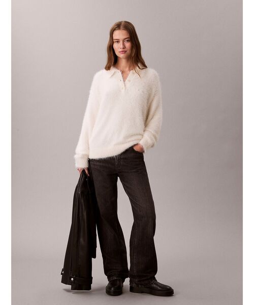 Calvin Klein(カルバン・クライン)の「ニット - ファジーニットポロセーター(ポロシャツ・レディース・スカイブルー系/ホワイト系その他7/ダークグレー・M/XS/S)」の12枚目の写真