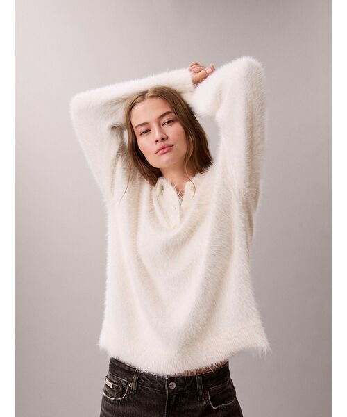 Calvin Klein(カルバン・クライン)の「ニット - ファジーニットポロセーター(ポロシャツ・レディース・スカイブルー系/ホワイト系その他7/ダークグレー・M/XS/S)」の16枚目の写真