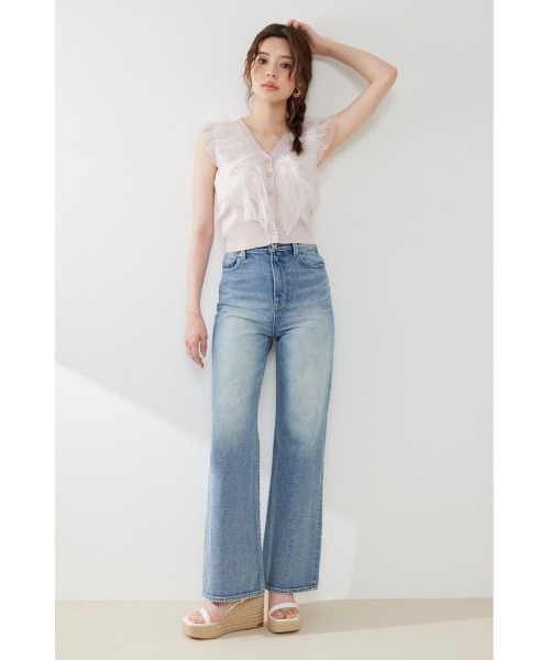 rienda（リエンダ）の「ハイウエストフレアデニムパンツ　夏服（デニムパンツ・レディース・ブルー/ライトブルー・SMALL/X-SMALL/MEDIUM）」の3枚目の写真