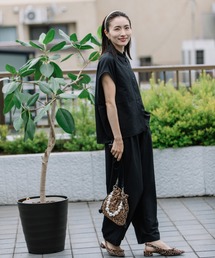 【ラグジュアリー セットアップ】オーバーシャツブラウスとワイドパンツ