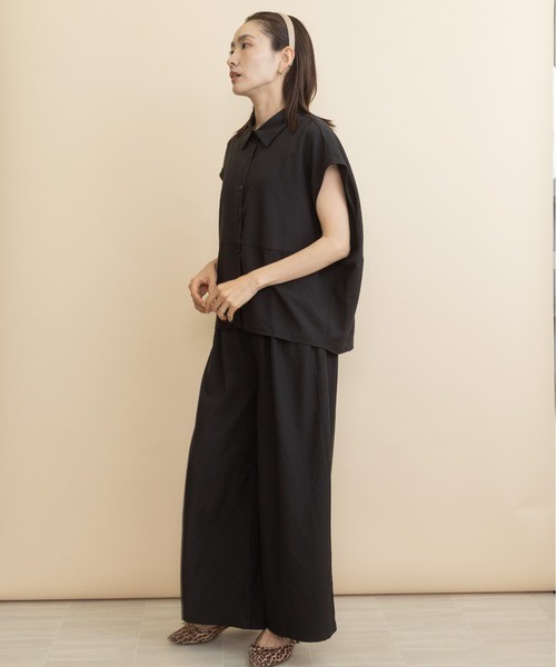 lodie(ロディ)の「【ラグジュアリー セットアップ】オーバーシャツブラウスとワイドパンツ(セットアップ・レディース・ブラック/ブラウン・FREE)」の4枚目の写真