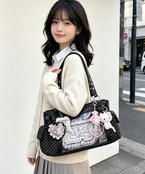 gossip！ロサンゼルス（ゴシップロサンゼルス）の「リボン付きクリア窓ドットトート痛バッグ（ボストンバッグ・レディース・ドット・FREE）」の10枚目の写真