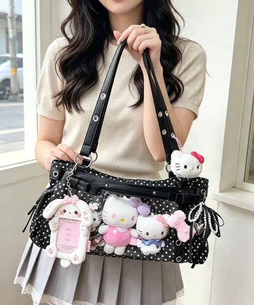 gossip！ロサンゼルス（ゴシップロサンゼルス）の「リボン付きクリア窓ドットトート痛バッグ（ボストンバッグ・レディース・ドット・FREE）」の9枚目の写真