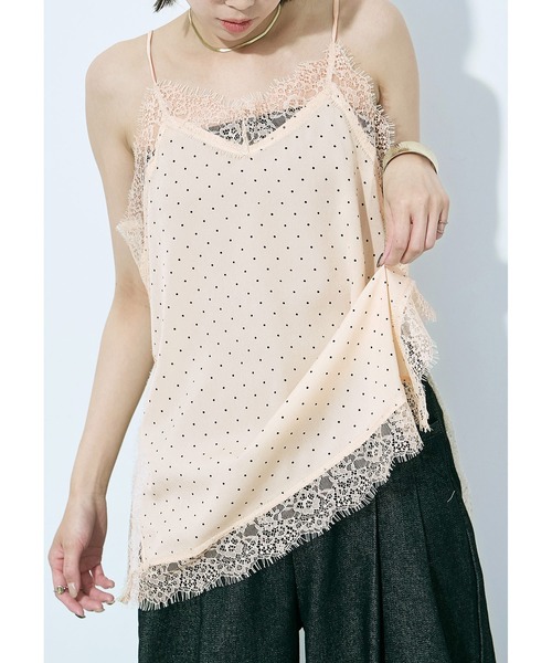 Fashion Letter(ファッションレター)の「ジョーゼットドット×レース ランジェリーキャミ(ワンピース・レディース・ブラック/キナリ・M)」の2枚目の写真