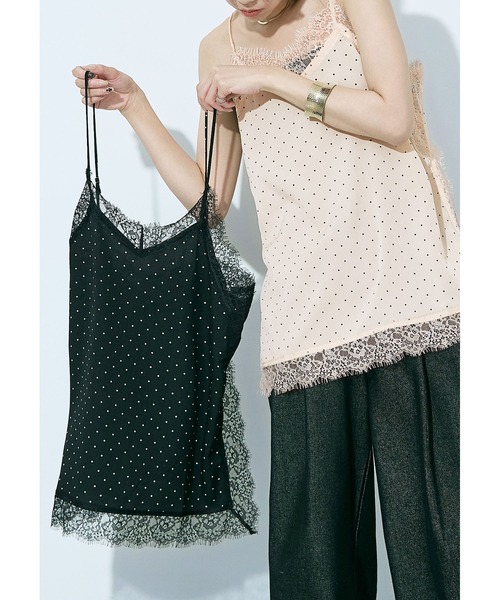 Fashion Letter(ファッションレター)の「ジョーゼットドット×レース ランジェリーキャミ(ワンピース・レディース・ブラック/キナリ・M)」の3枚目の写真