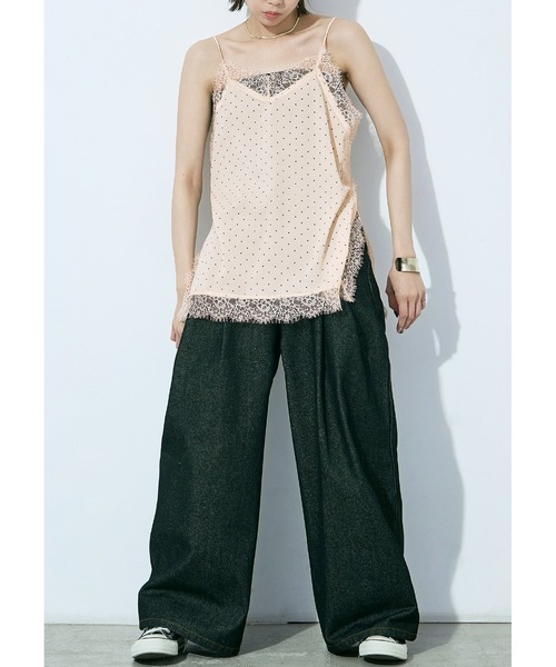 Fashion Letter(ファッションレター)の「ジョーゼットドット×レース ランジェリーキャミ(ワンピース・レディース・ブラック/キナリ・M)」の4枚目の写真