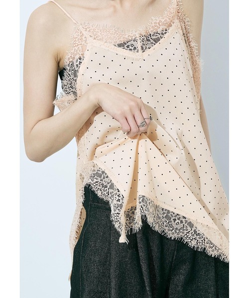 Fashion Letter(ファッションレター)の「ジョーゼットドット×レース ランジェリーキャミ(ワンピース・レディース・ブラック/キナリ・M)」の6枚目の写真