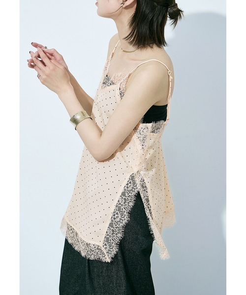 Fashion Letter(ファッションレター)の「ジョーゼットドット×レース ランジェリーキャミ(ワンピース・レディース・ブラック/キナリ・M)」の8枚目の写真