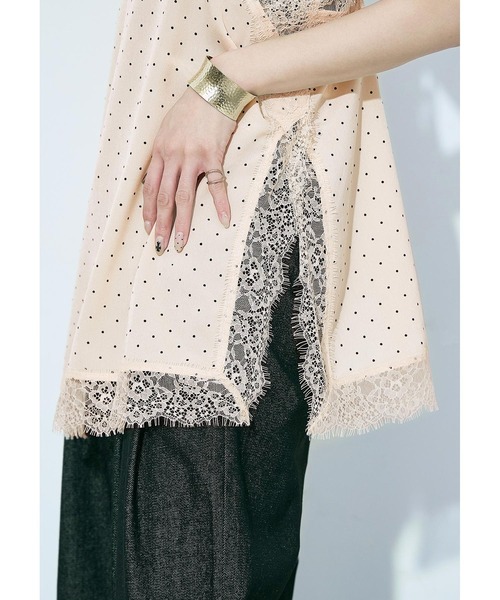 Fashion Letter(ファッションレター)の「ジョーゼットドット×レース ランジェリーキャミ(ワンピース・レディース・ブラック/キナリ・M)」の9枚目の写真