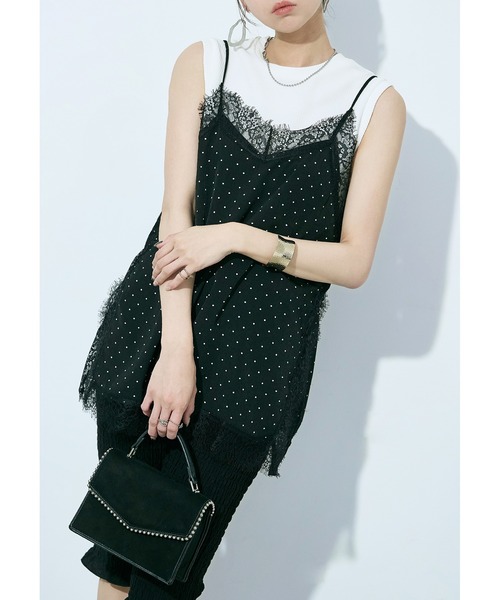 Fashion Letter(ファッションレター)の「ジョーゼットドット×レース ランジェリーキャミ(ワンピース・レディース・ブラック/キナリ・M)」の13枚目の写真