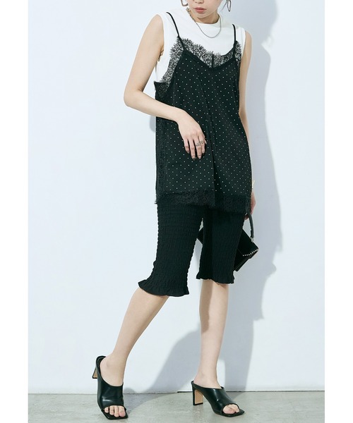 Fashion Letter(ファッションレター)の「ジョーゼットドット×レース ランジェリーキャミ(ワンピース・レディース・ブラック/キナリ・M)」の14枚目の写真