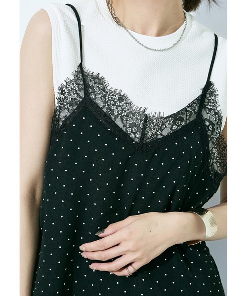 Fashion Letter(ファッションレター)の「ジョーゼットドット×レース ランジェリーキャミ(ワンピース・レディース・ブラック/キナリ・M)」の15枚目の写真