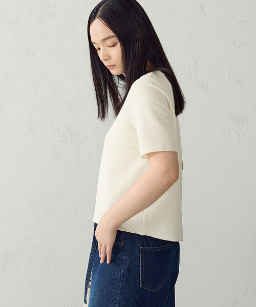 COMME CA ISM(コムサイズム)の「膨れジャガード ベーシック Tシャツ/セットアップ対応(Tシャツ/カットソー・レディース・アイボリー/ネイビー/ブラック・LARGE/MEDIUM)」の9枚目の写真