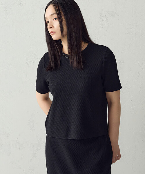 COMME CA ISM(コムサイズム)の「膨れジャガード ベーシック Tシャツ/セットアップ対応(Tシャツ/カットソー・レディース・アイボリー/ネイビー/ブラック・LARGE/MEDIUM)」の13枚目の写真