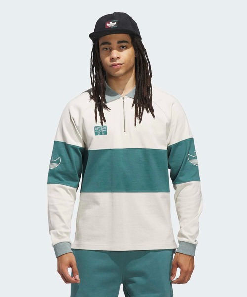 adidas(アディダス)の「シュムーフォイルヘビーウェイト ラグビー長袖シャツ / ロンT / アディダスオリジナルス adidas Originals(Tシャツ/カットソー・メンズ・ホワイト×グリーン・X-SMALL/XX-LARGE/3XL/LARGE/MEDIUM/SMALL/X-LARGE)」の3枚目の写真