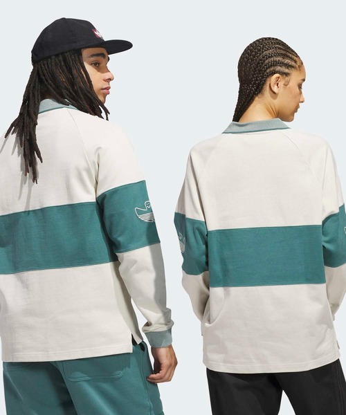 adidas(アディダス)の「シュムーフォイルヘビーウェイト ラグビー長袖シャツ / ロンT / アディダスオリジナルス adidas Originals(Tシャツ/カットソー・メンズ・ホワイト×グリーン・X-SMALL/XX-LARGE/3XL/LARGE/MEDIUM/SMALL/X-LARGE)」の2枚目の写真